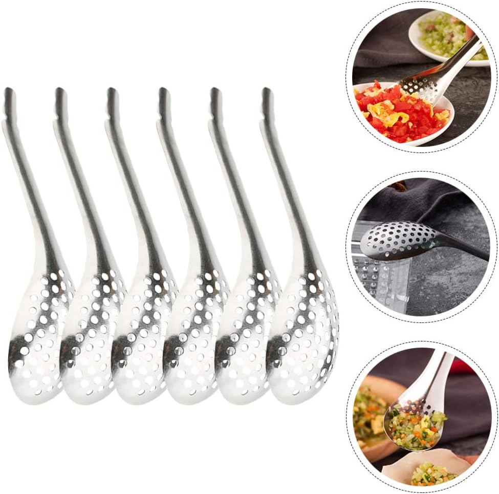 Gadpiparty 6 cucharas de esferificación de acero inoxidable para caviar pequeñas cucharas ranuradas para sacar aceitunas alcaparras para tarro de