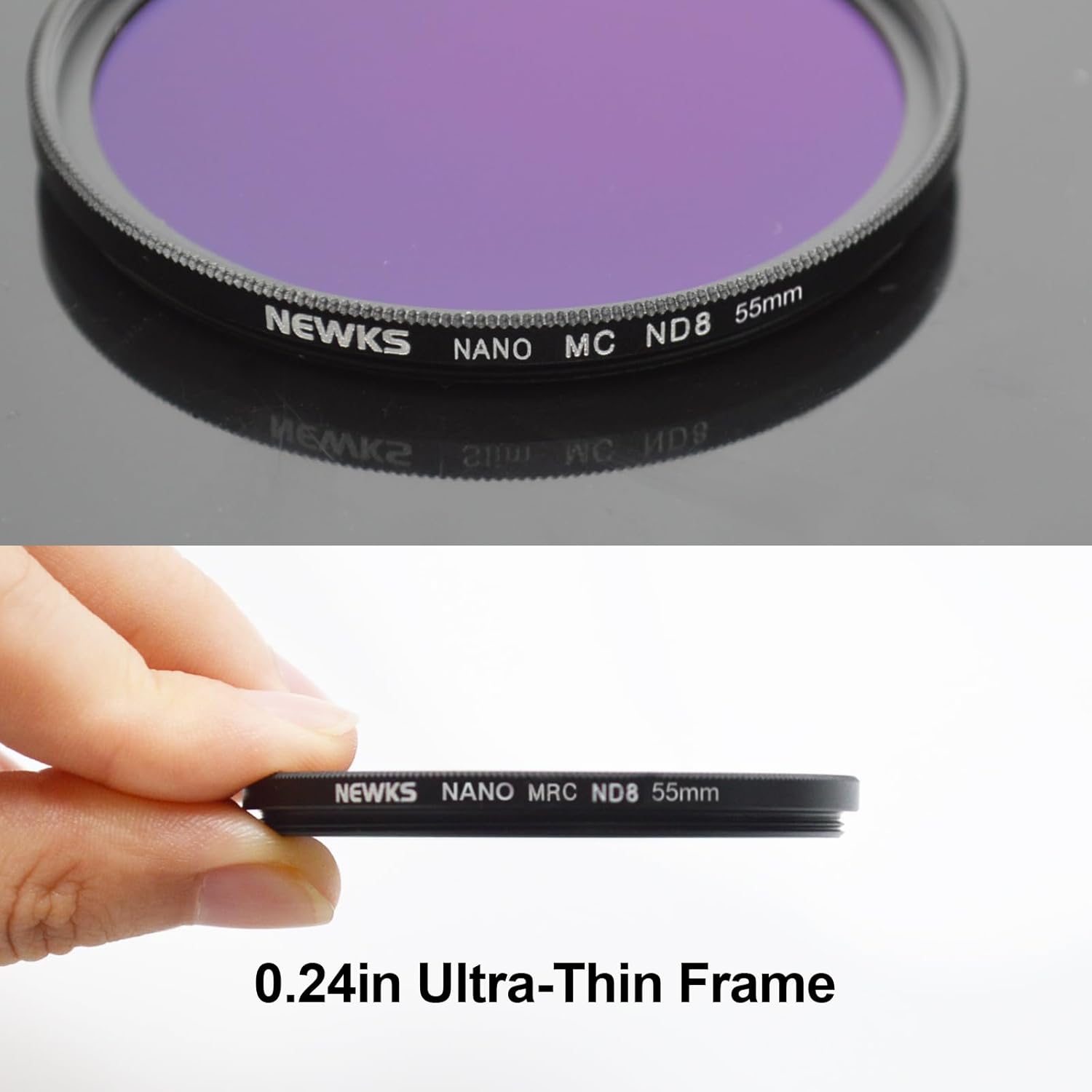 NEWKS Filtro ND variable de 2.165 in, filtro ND8 de 2.165 in (filtro de densidad neutra fija de 3 paradas) Filtro de lente ND, compatible con