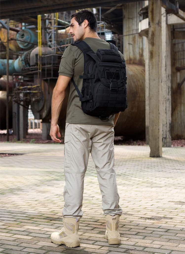 UNISTRENGH 40L táctico militar Molle mochila agua y abrasión resistente al aire libre caza trekking bolsa, Negro -, Mochilas Daypack