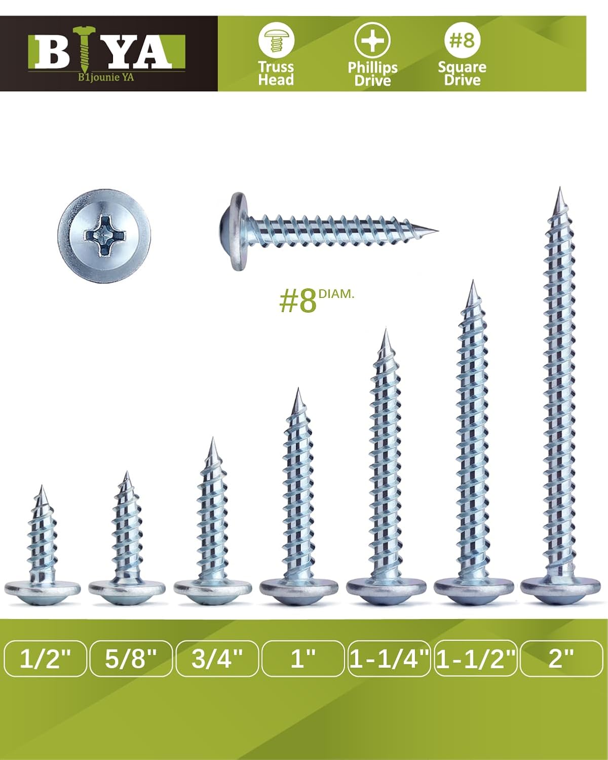 #8 Kit surtido de tornillos 155 piezas Tornillo de madera de acero de aleación estándar Phillips cabeza de armadura rápida autorroscante por