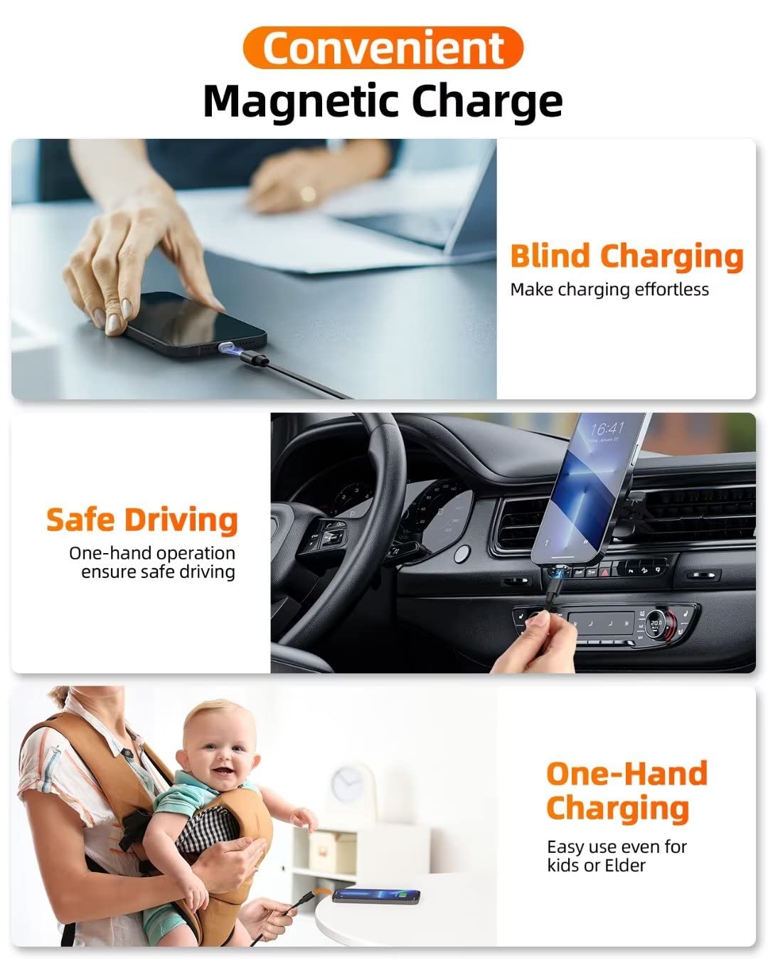 YKZ Cable de carga retráctil magnético 3 en 1, cable de carga de teléfono USB retráctil de viaje 3A con micro USBTipo-C para todos los dispositivos