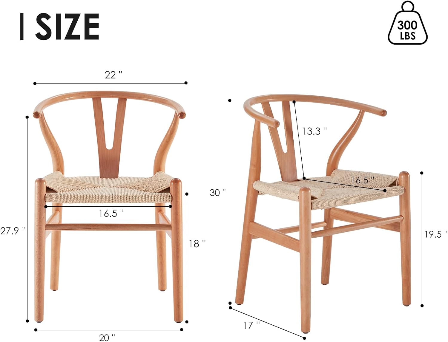 STARY Juego de 2 sillas de comedor Wishbone de madera moderna de mediados de siglo para tu casa de playa, naturaleza