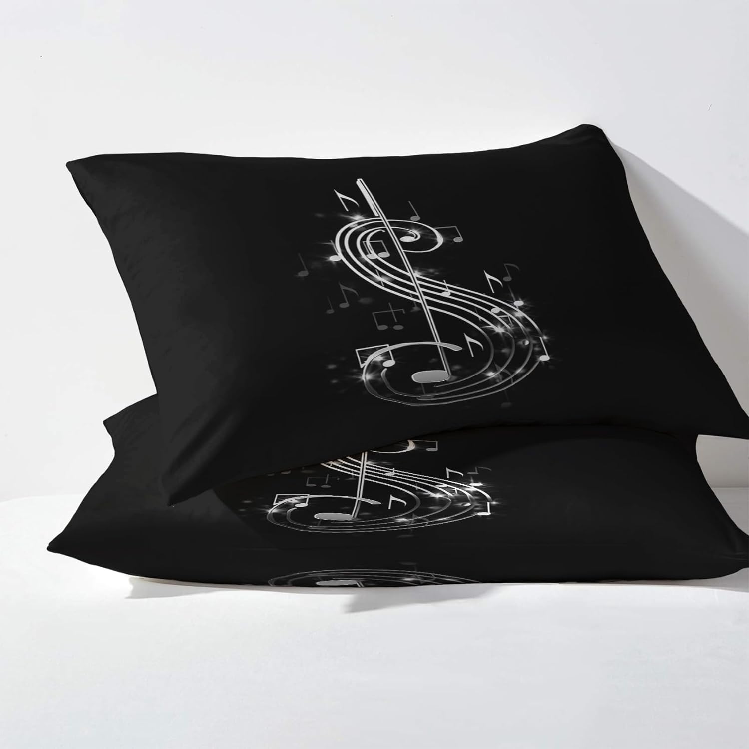 Sábanas musicales tamaño Queen, sábanas de cama con notas musicales, sábanas y fundas de almohada estampadas, juego de 4 piezas, sábana bajera