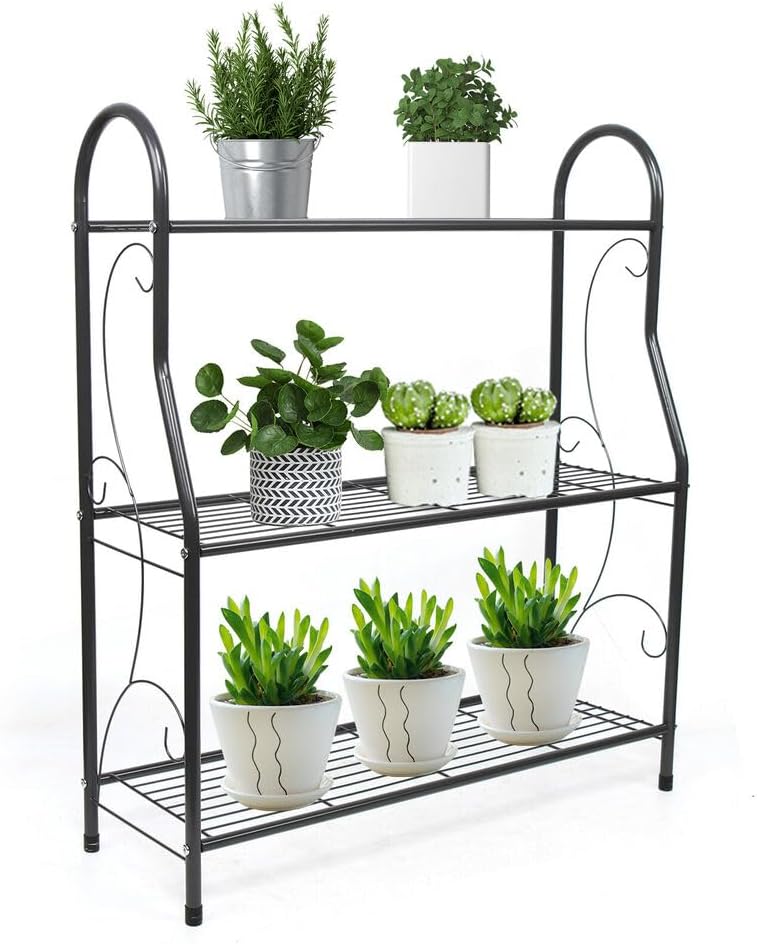 Soporte para plantas de 3 niveles, soporte para macetas de flores para interiores y exteriores, soportes altos de esquina para patio, jardín,