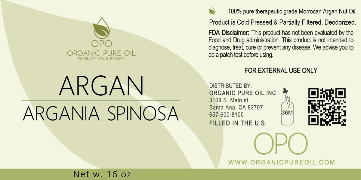 Aceite de argán desodorizado  16 onzas  100% puro, Marruecos, parcialmente filtrado, sin perfume, sin OMG, vegano, aceite portador a granel para