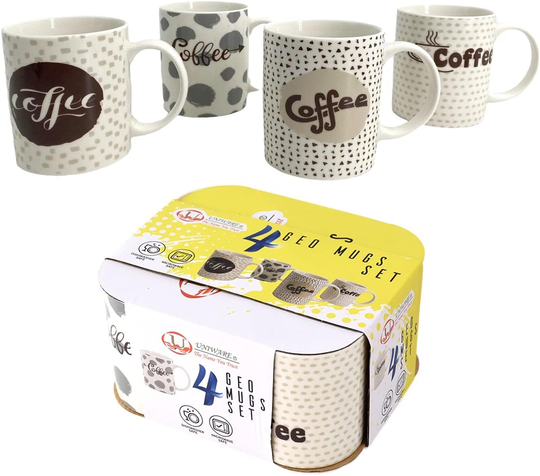UNIWARE Juego de 4 tazas de porcelana de hueso de 12 oz (café, 4 tazas)