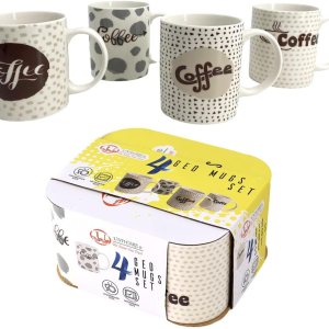 UNIWARE Juego de 4 tazas de porcelana de hueso de 12 oz (café, 4 tazas) UNIWARE Juego de 4 tazas de porcelana de hueso de 12 oz (café, 4 tazas)