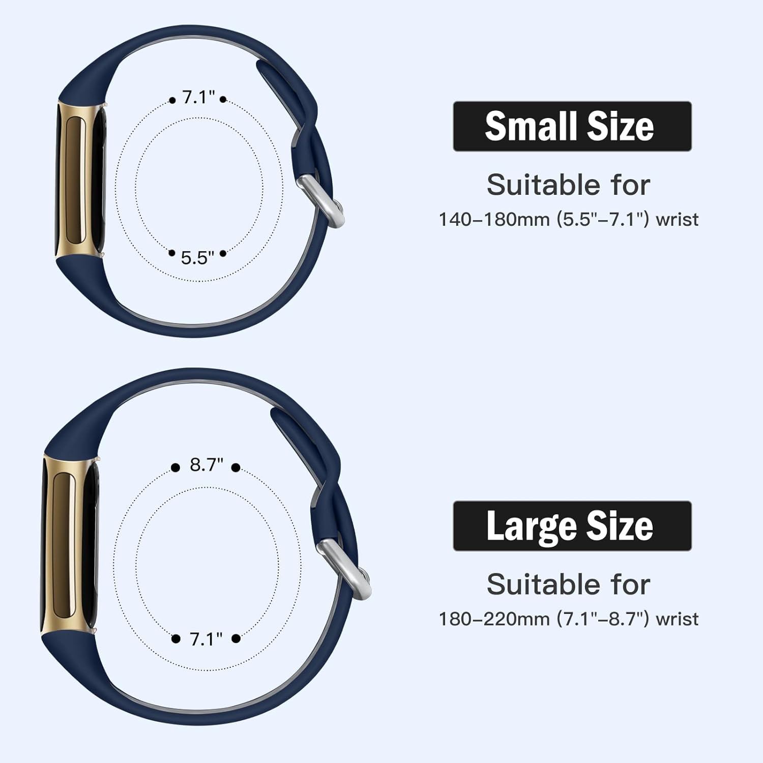Maledan Correas de reloj deportivo de silicona de repuesto para Fitbit Charge 56, negroazulgris, grande