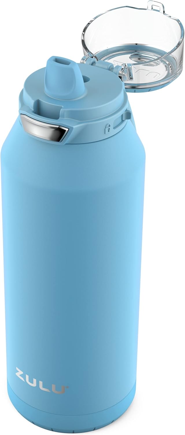 ZULU Swift Botella de agua de acero inoxidable aislada al vacío con popote de silicona cubierto, 32 onzas (azul hielo)