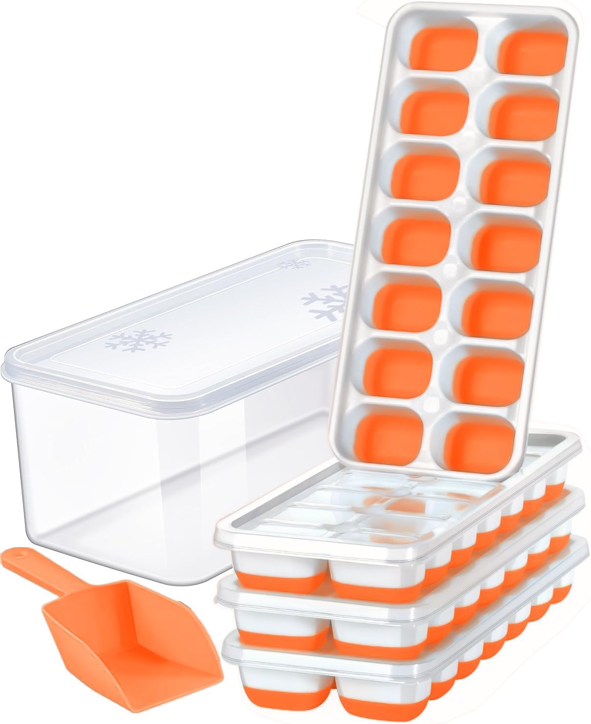 ARTLEO Bandejas para cubitos de hielo con tapa y contenedor, bandejas para cubitos de hielo de silicona y plástico de fácil liberación y contenedor