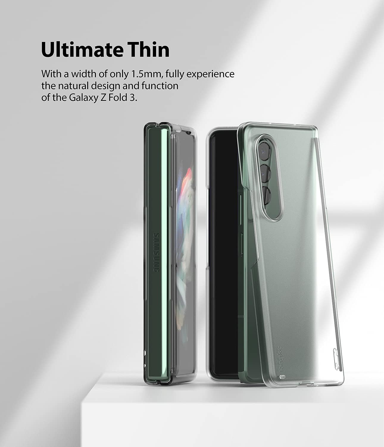 Ringke Funda delgada compatible con Samsung Galaxy Z Fold 3, PC dura y fina transparente de alta calidad con almohadilla antideslizante, cubierta