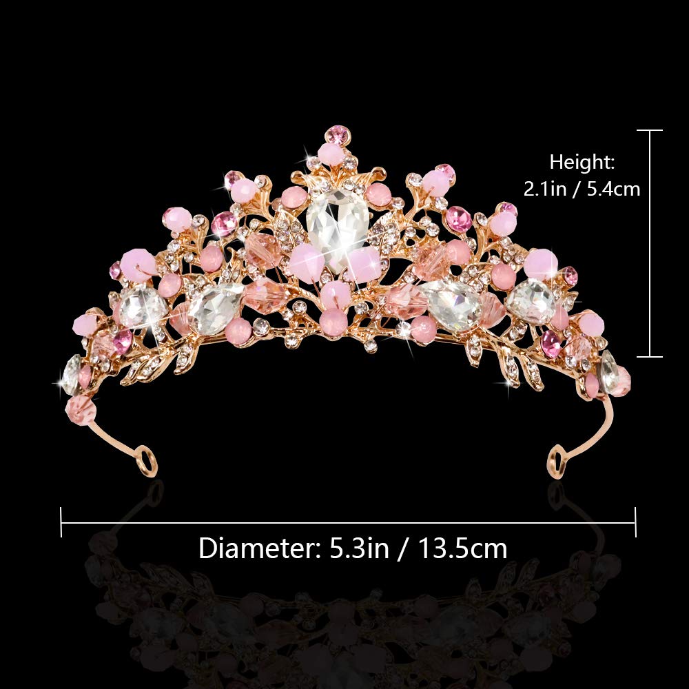 NODG Tiaras y coronas de oro rosa para mujer, tiaras de boda de cristal rosa para mujeres, diademas de fiesta de cumpleaños, graduación, concurso,