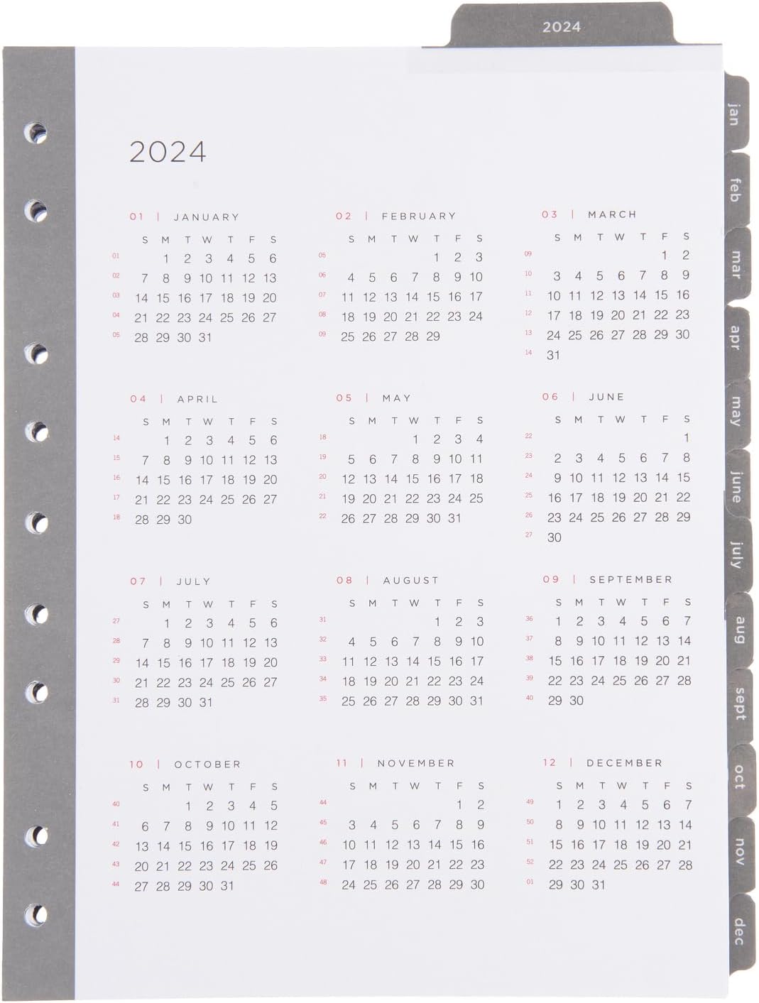 russell+hazel Mini pestañas de mes de julio de 2023 a diciembre de 2024, insertos de carpeta, 6.375 x 8.375 pulgadas, 18 hojas
