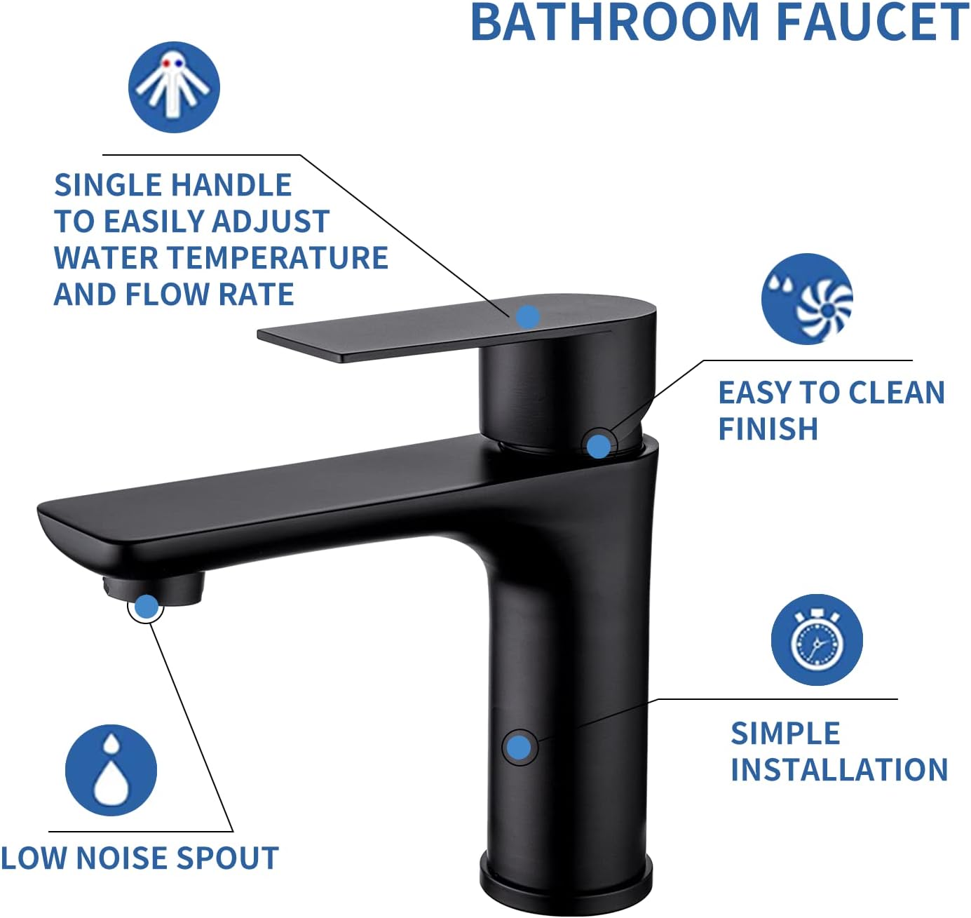 Grifo de lavabo de baño con un solo orificio de acero inoxidable de una sola manija para lavabo de tocador de montaje en cubierta moderno (metal)