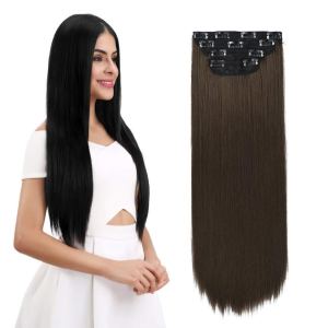 REECHO – Juego de 4 extensiones de cabello con clip de 24pulgadas, lacio, largo y grueso, marrón ceniza medio REECHO – Juego de 4 extensiones de cabello con clip de 24pulgadas, lacio, largo y grueso, marrón ceniza medio