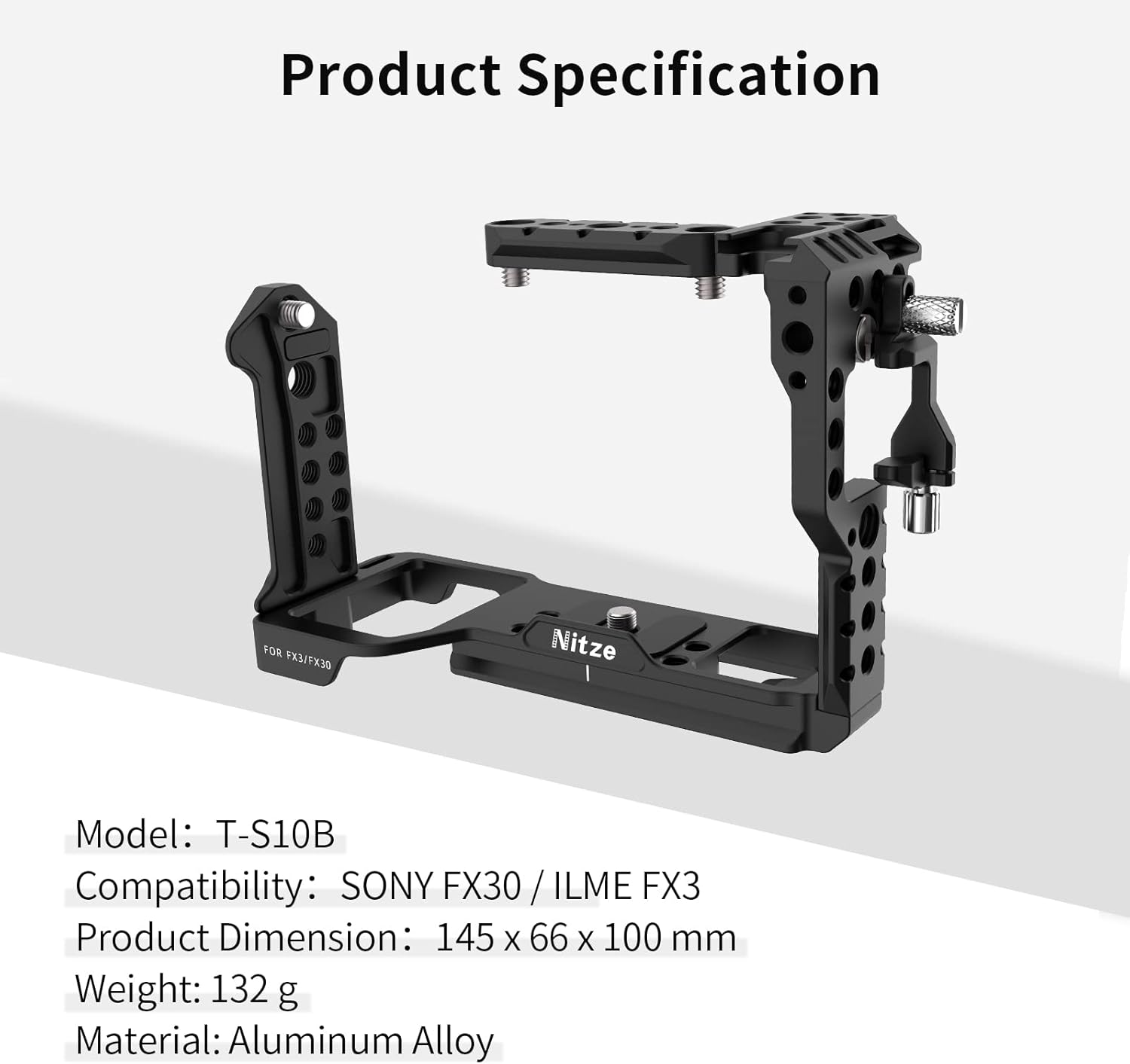 Nitze Jaula FX3 FX30 para Sony FX30, Sony FX3 con abrazadera de cable HDMI, rieles NATO y zapata fría integrada y placa Arca QR, compatible con