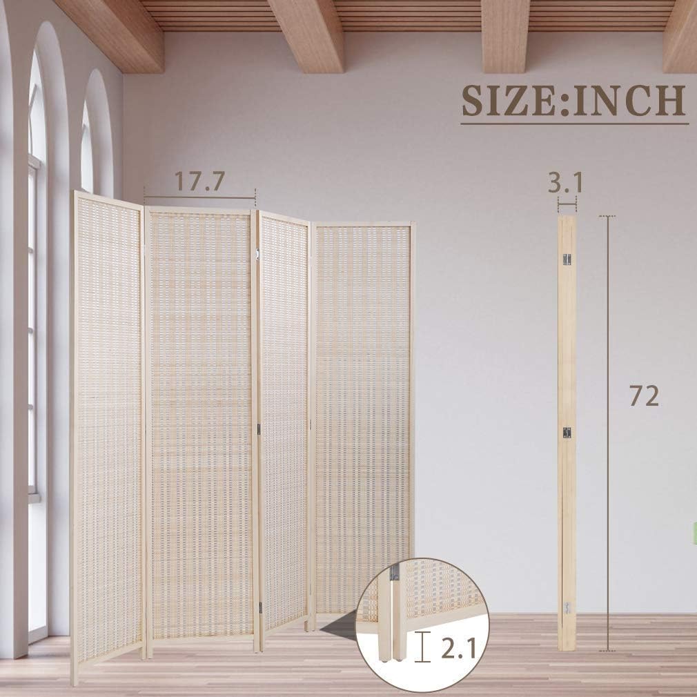 Divisor de habitación de bambú de 6 pies de alto, 4 paneles divisores de habitación y pantallas de privacidad plegables, separación decorativa,