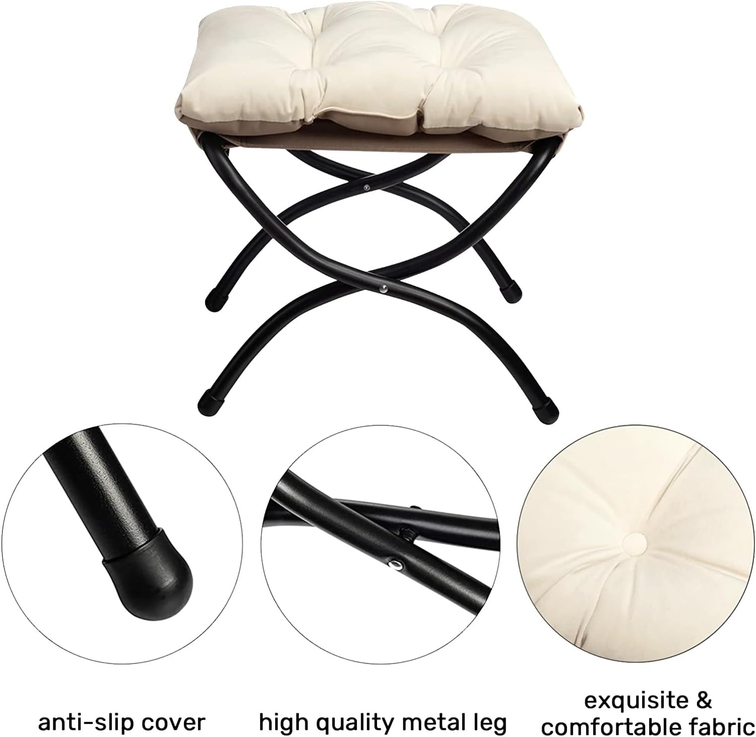 AbocoFur Moderno juego de silla perezosa de tela y reposapiés plegable, sillón contemporáneo y otomano portátil, sofá de ocio con marco de acero y