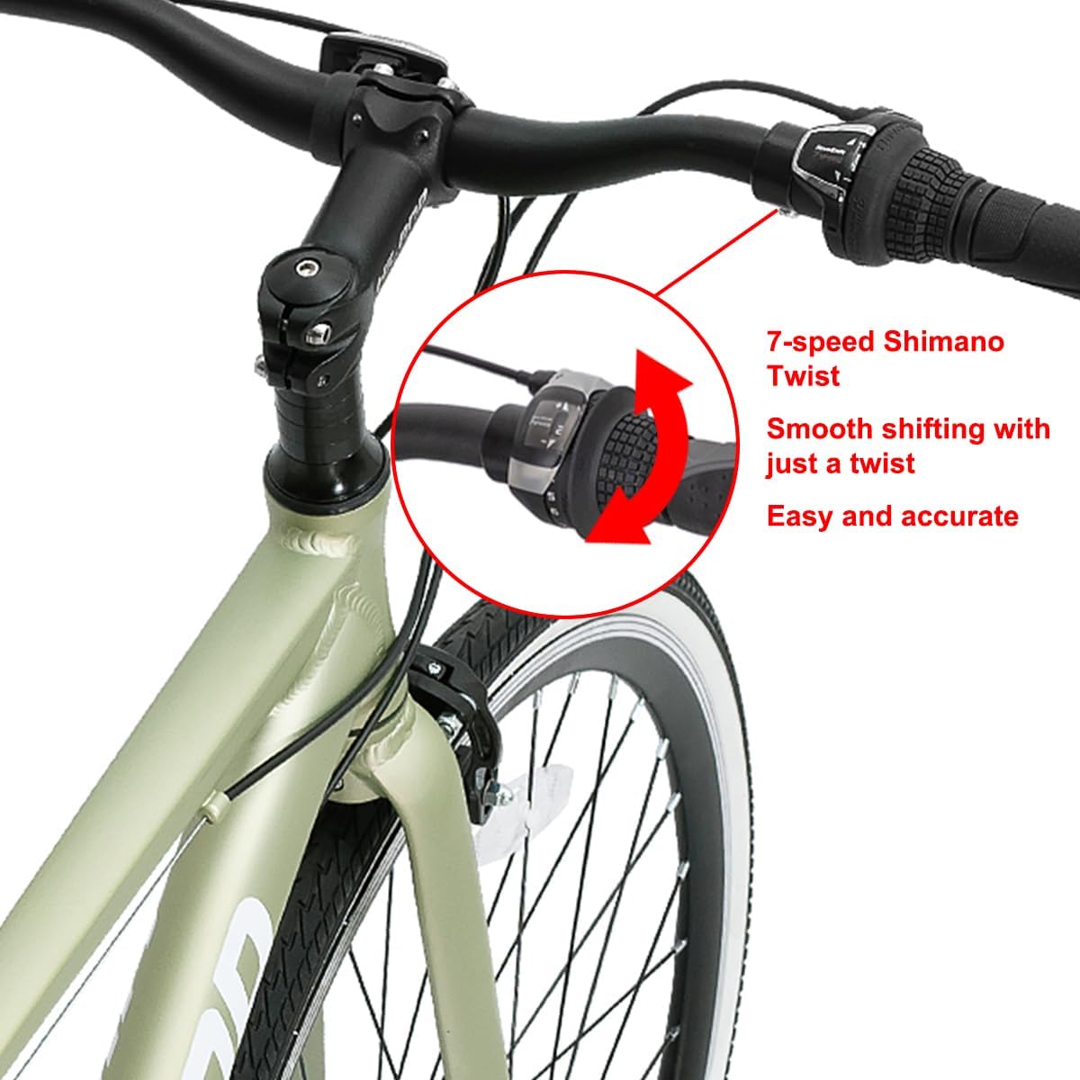 Hiland – Bicicleta híbrida para hombre y mujer, marco de paso o paso a través, ruedas 700C, bicicleta urbana Shimano Drivetrain de 7 velocidades