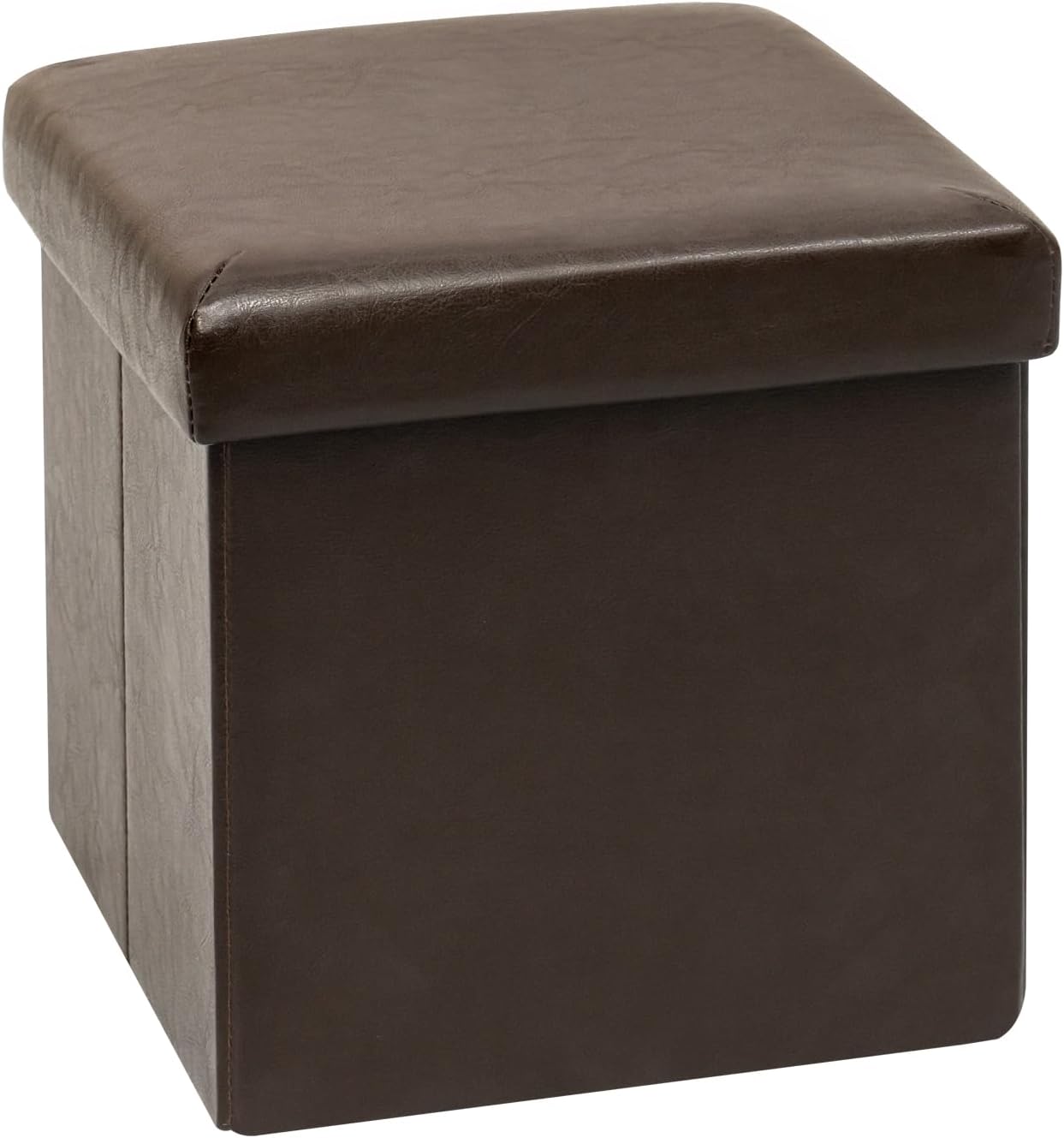 B FSOBEIIALEO Cubo otomano plegable de almacenamiento con reposapiés de juguete de piel sintética, taburete otomano pequeño, color marrón, 11.8 x