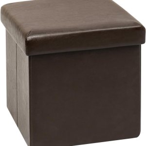 B FSOBEIIALEO Cubo otomano plegable de almacenamiento con reposapiés de juguete de piel sintética, taburete otomano pequeño, color marrón, 11.8 x B FSOBEIIALEO Cubo otomano plegable de almacenamiento con reposapiés de juguete de piel sintética, taburete otomano pequeño, color marrón, 11.8 x