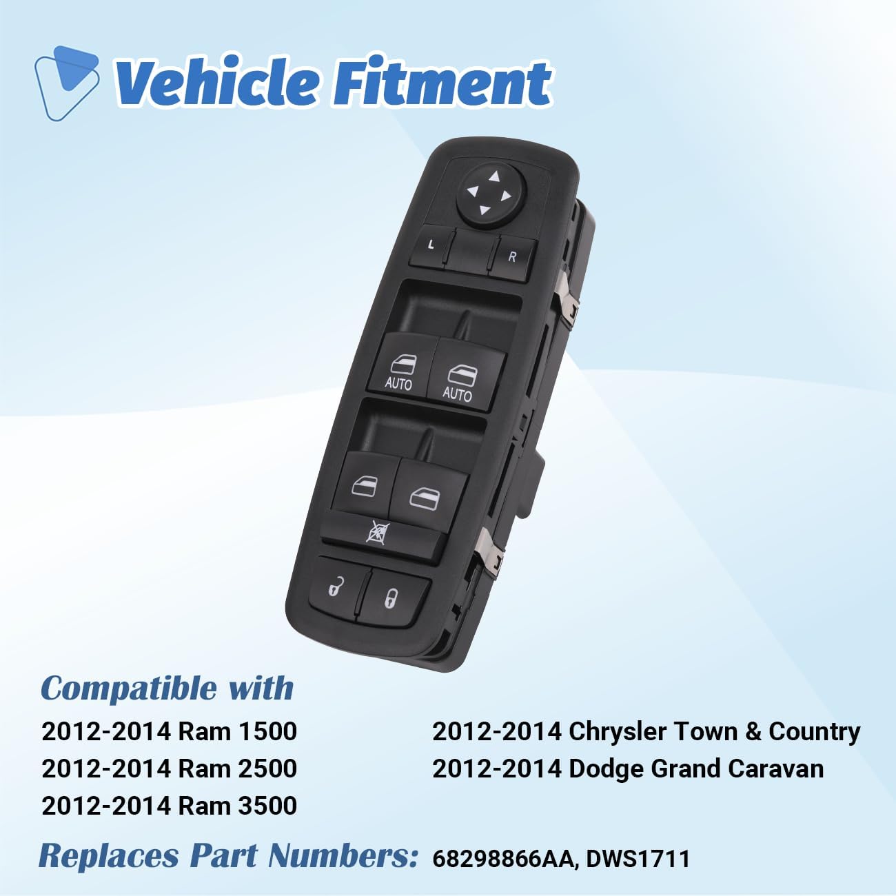 Interruptor de ventana Botón de control de energía del lado del conductor compatible con 12 13 14 Chrysler Town & Country, Dodge Grand