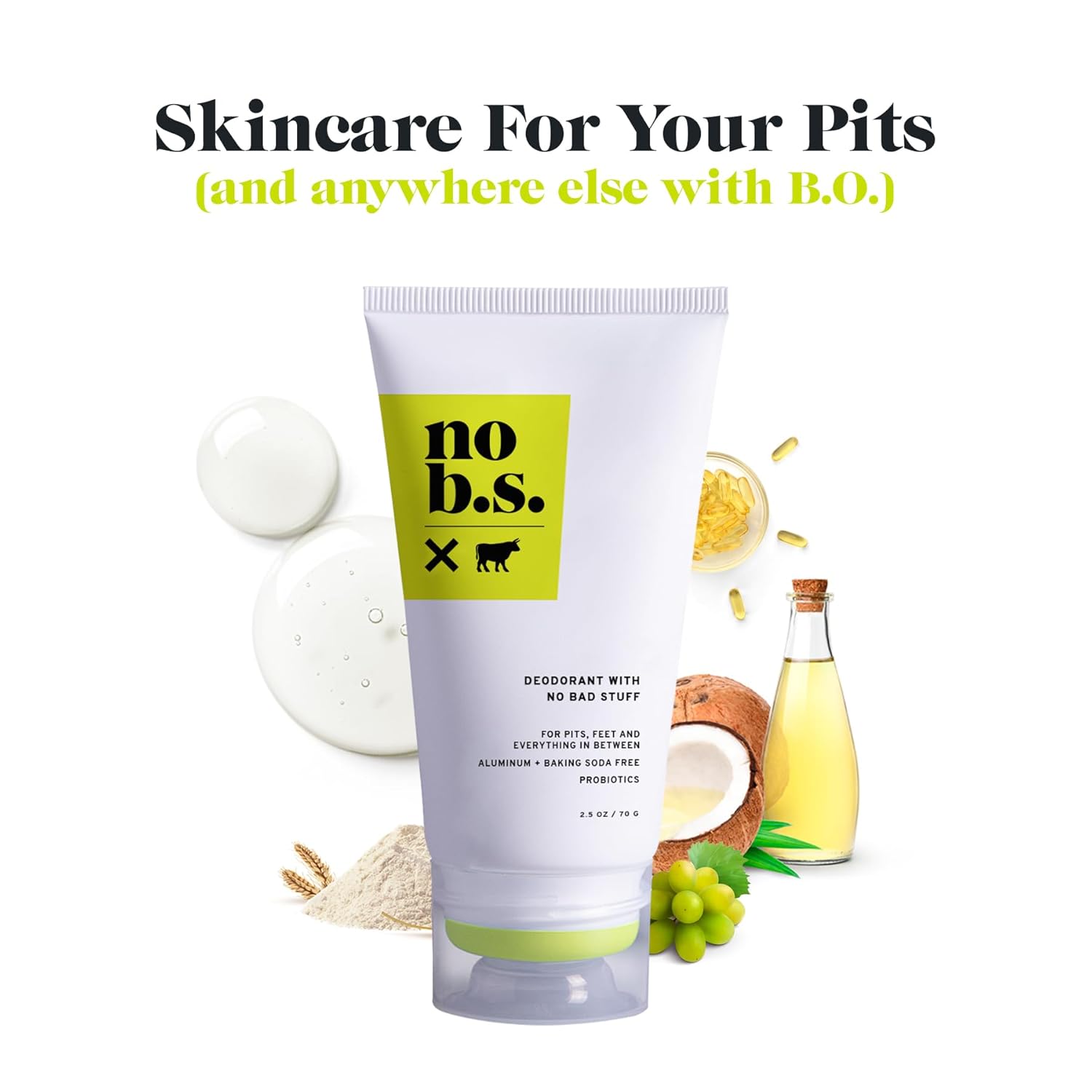 No BS – Desodorante de cuerpo completo sin aluminio para todo tipo de piel, frescura las 24 horas, protección natural del olor y cuidado de la piel,