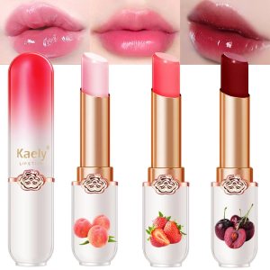 evpct 3 unids Peach Strawberry Black Red Cherry Lip Balm Color Changing Lipstick Set PH Mood Magic Lipstick Larga duración impermeable 24 horas evpct 3 unids Peach Strawberry Black Red Cherry Lip Balm Color Changing Lipstick Set PH Mood Magic Lipstick Larga duración impermeable 24 horas