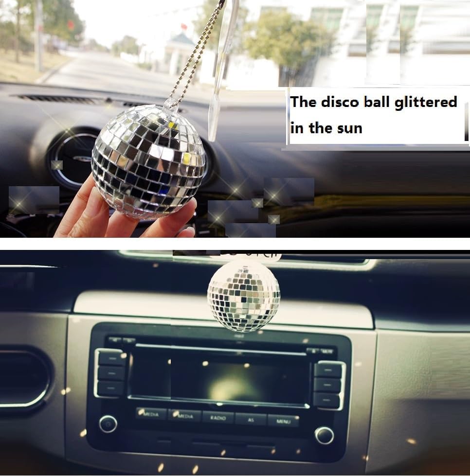 Accesorio de bola de discoteca para colgar, bola de discoteca con espejo, bola de discoteca para espejo de automóvil, colgante de coche de