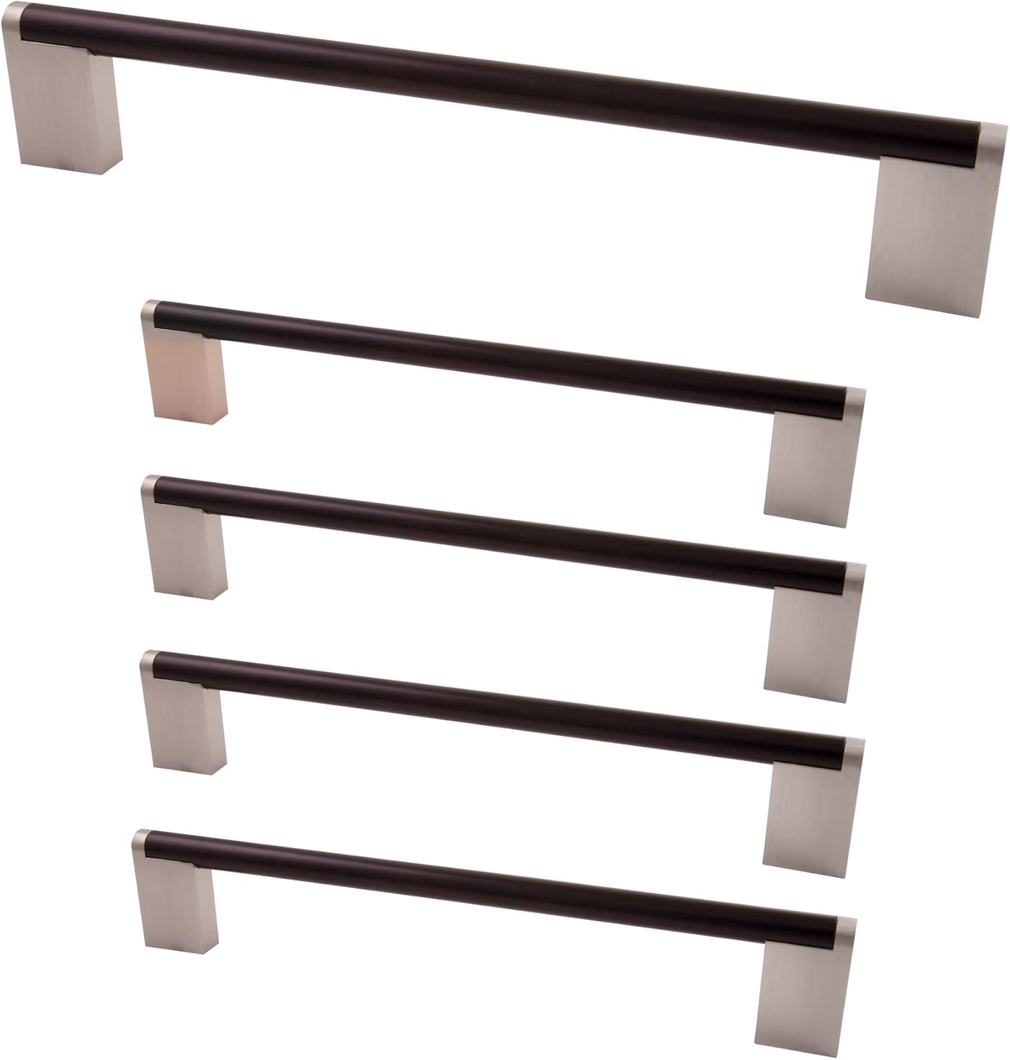 Design House 189498-BSN Stone Ridge – Manija de gabinete y cajón, 5 pulgadas de centro a centro, negro mate y níquel satinado, paquete de 5