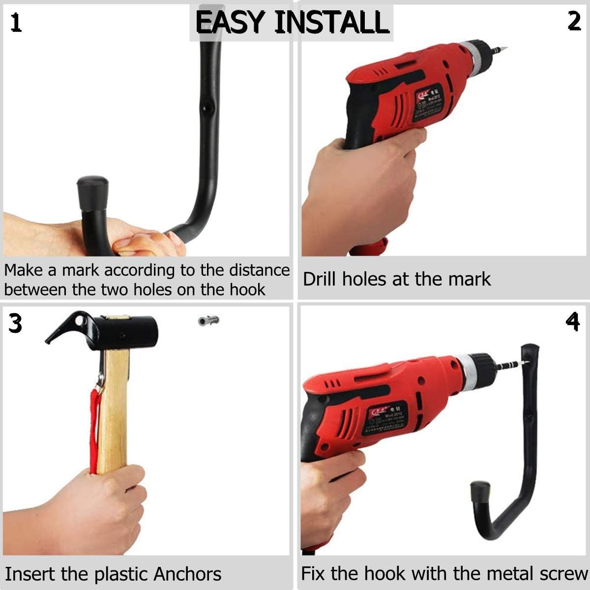 Ganchos para escaleras de almacenamiento de garaje, paquete de 6 perchas resistentes, estante de montaje en pared de 9.8 pulgadas con capacidad de