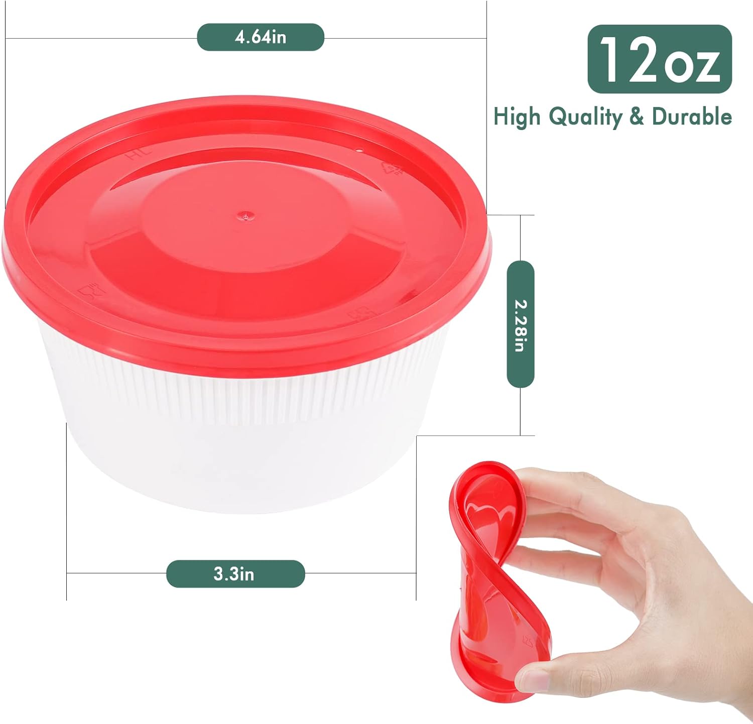 Juego de 50 cuencos de plástico desechables de 12 onzas, recipientes redondos de almacenamiento de alimentos blancos con tapas a prueba de fugas,