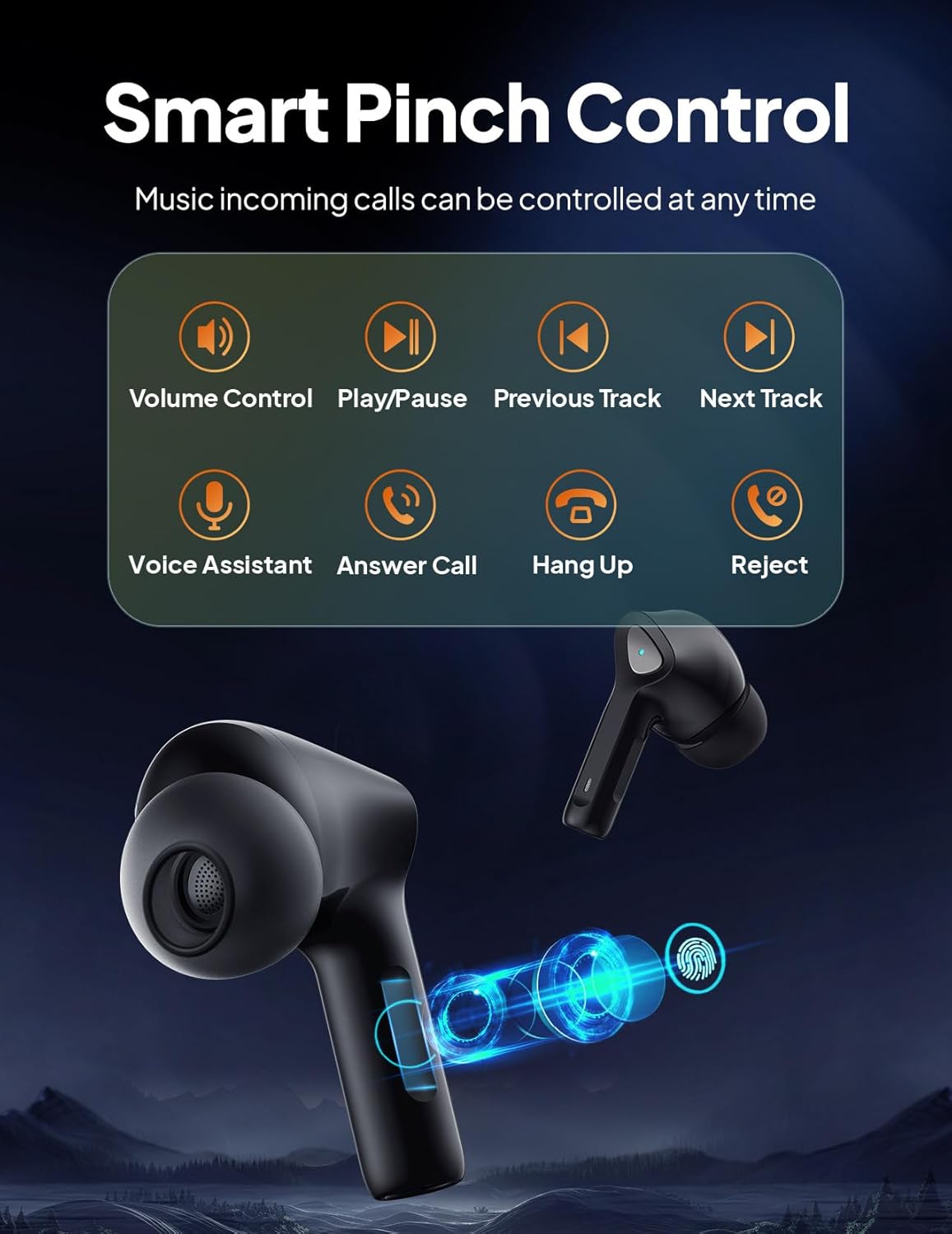 Auriculares inalámbricos Bluetooth V5.3, reproducción de 50 horas, graves profundos, estéreo con pantalla de alimentación LED, estuche de carga