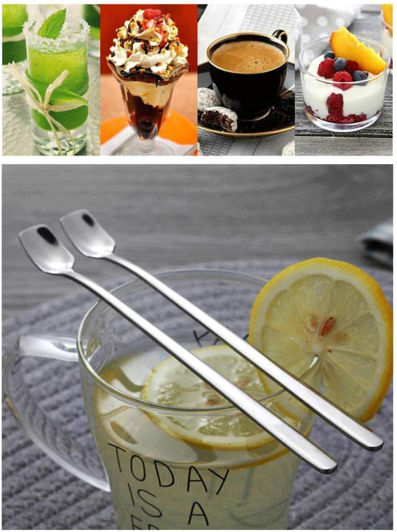 COMIART – Cucharas de té helado de mango largo para mezclar, 6.7 pulgadas, cabeza cuadrada, cucharaditas de café, cucharas de cóctel, ideal para uso