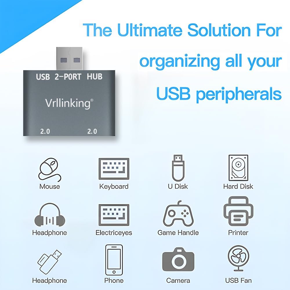 Hub USB, 2 puertos USB 2.0 Hub para portátil, 2 puertos USB Splitter USB Expander para iMac Pro, MacBook Air, Mac MiniPro, WindowsNotebook PC,