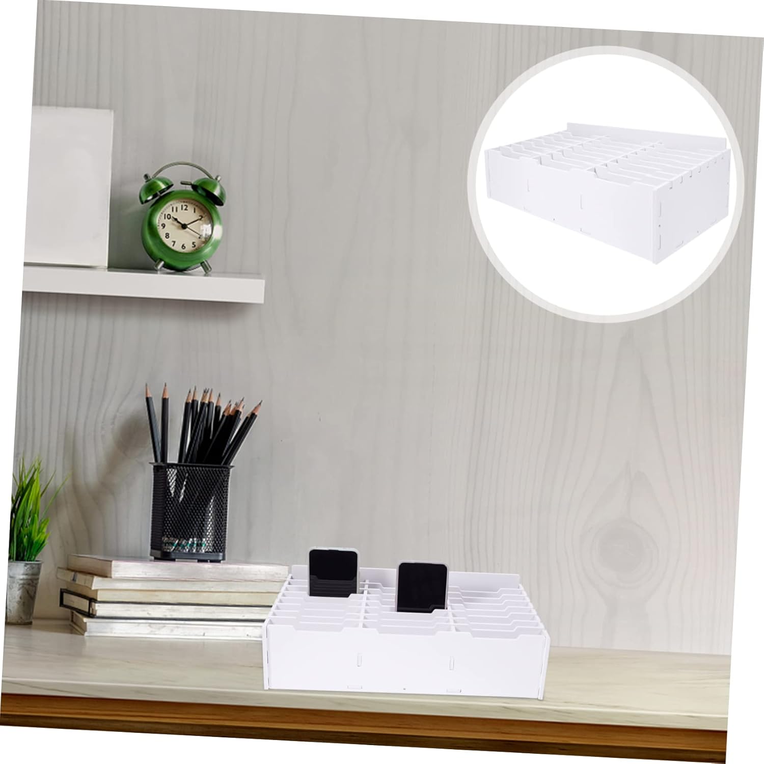 GRIRIW Caja de almacenamiento para teléfono móvil, calculadora de escritorio, organizador de escritorio, estante blanco, calculadora de aula, buzón