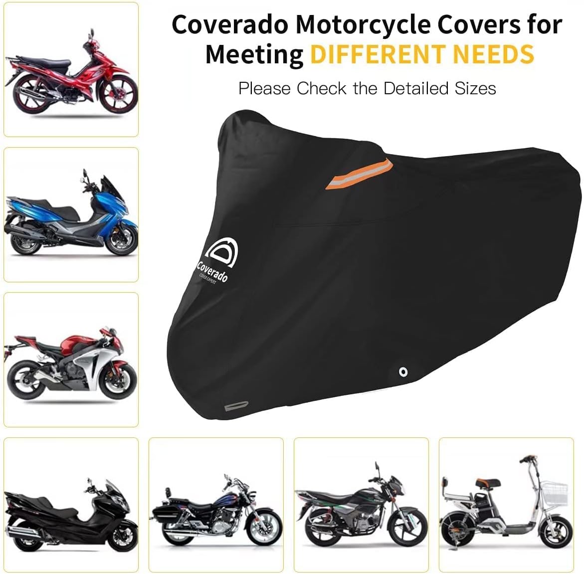Funda para motocicleta impermeable para exteriores, 104 pulgadas de largo, protección universal para todas las estaciones, fundas para scooter