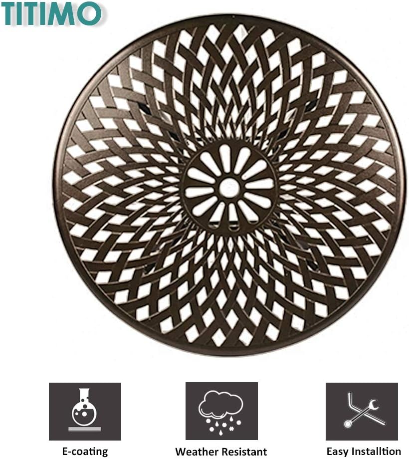 TITIMO Mesa de comedor redonda de 41.3 pulgadas de diámetro para patio bistró, mesa de conversación de aluminio fundido con agujero para paraguas de