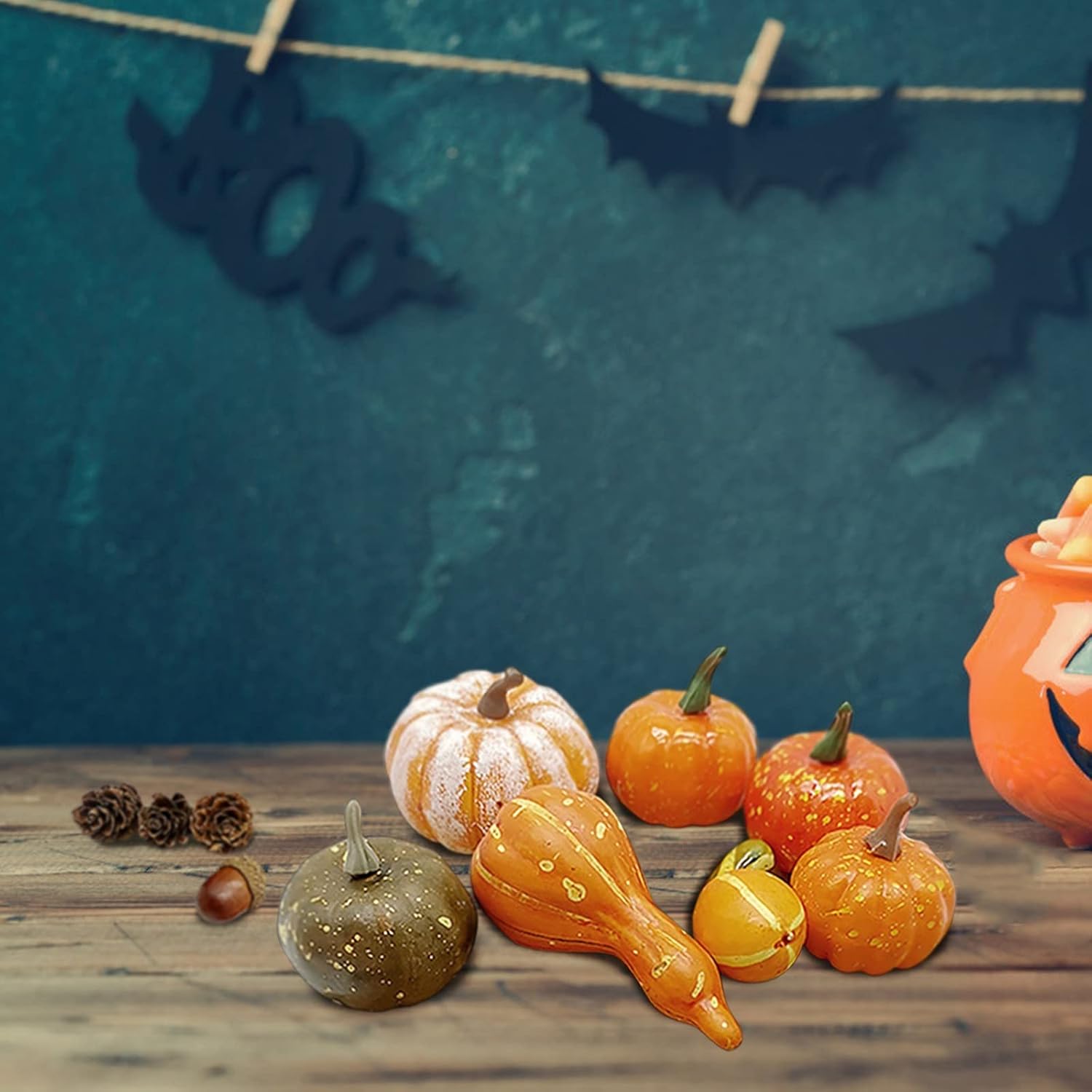 Hojas de Halloween, arce, decoración artificial de Acción de Gracias, mini calabazas, decoración de mesa para otoño, decoración del hogar, gnomos