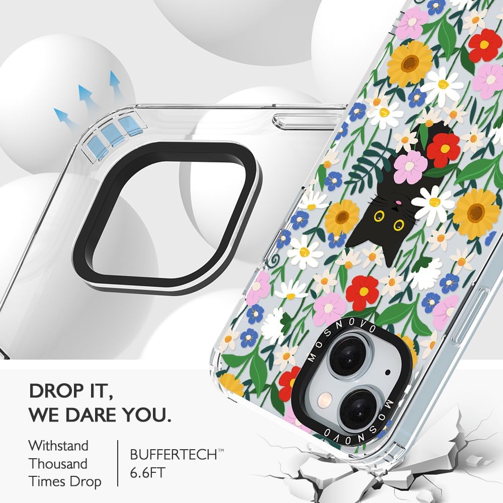 MOSNOVO Buffertech – Funda compatible con iPhone 15 Plus, impacto de caída de 6.6 pies, tecnología antidesprendimiento, funda transparente de