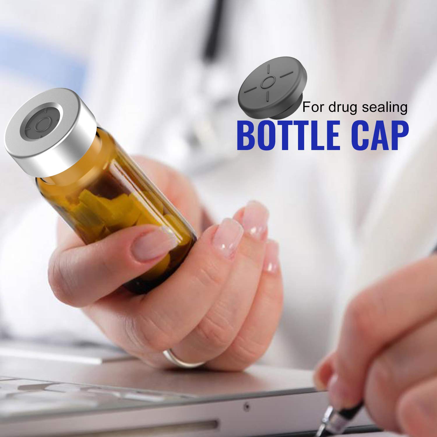 Biomed Scientific – 100 puertos de inyección autorreparables de 0.78 pulgadas, tapones de goma, tapa de butilo para botellas de vidrio y tarros de