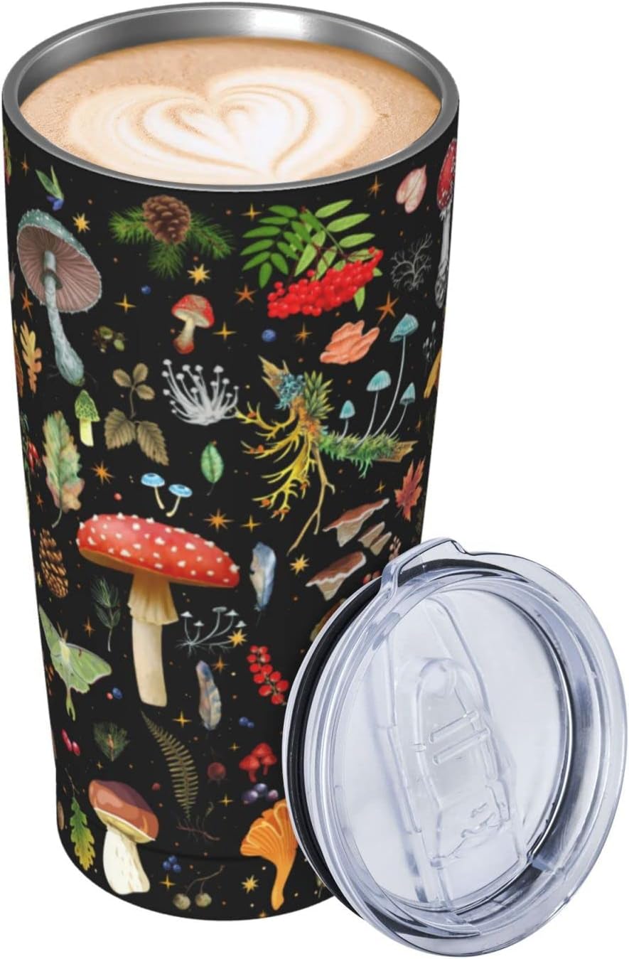 Vaso de regalo de hongos de 20 onzas, vasos de acero inoxidable delgado de doble pared para plantas, taza de café de viaje aislada para mujeres,
