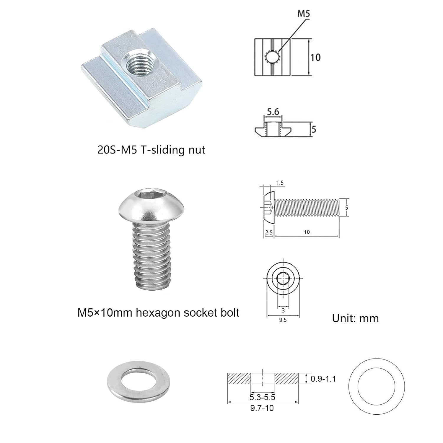 Kits de tuercas y tornillos de ranura en T para perfil de extrusión de aluminio de la serie 2020, kit de tuercas de tornillo de ranura de 0.236 in,
