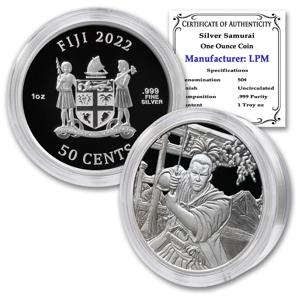 2022 1 oz Fijian Silver Ancient Warriors – Samurai Coin (in Capsule) Brilliant Uncirculated with Certificate of Authenticity 50c BU