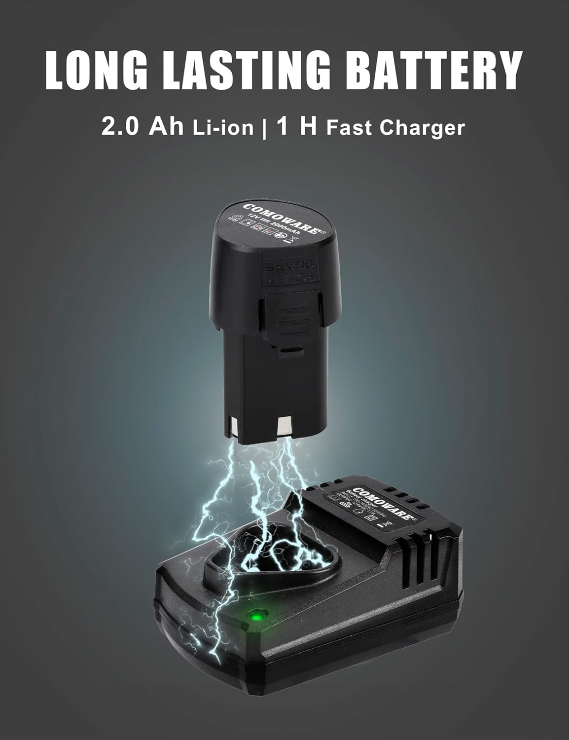 COMOWARE Llave de trinquete eléctrica inalámbrica de 38 pulgadas, kit de trinquete de potencia de 12 V de 40 pies con 1 batería de iones de litio,
