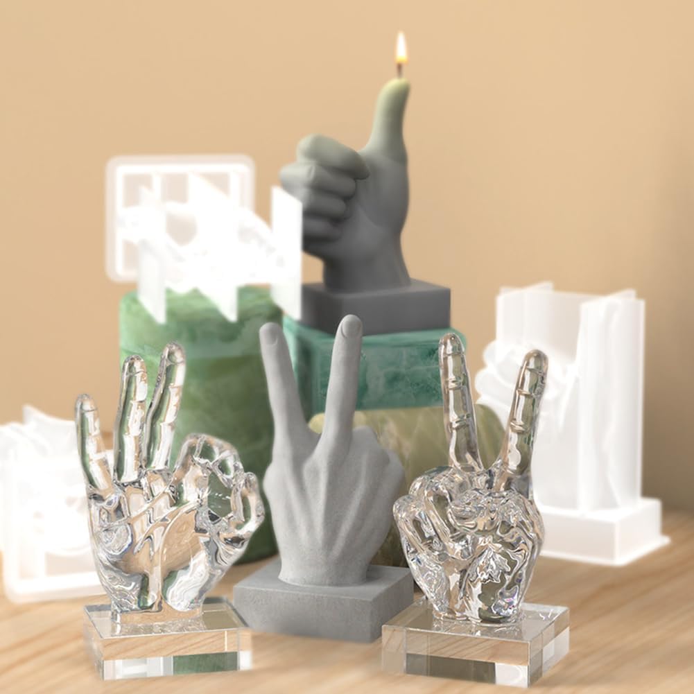 Molde de silicona en forma de mano, molde de vela de gestos creativos, molde de fundición de resina 3D para hacer velas y hornear, hacer jabón,