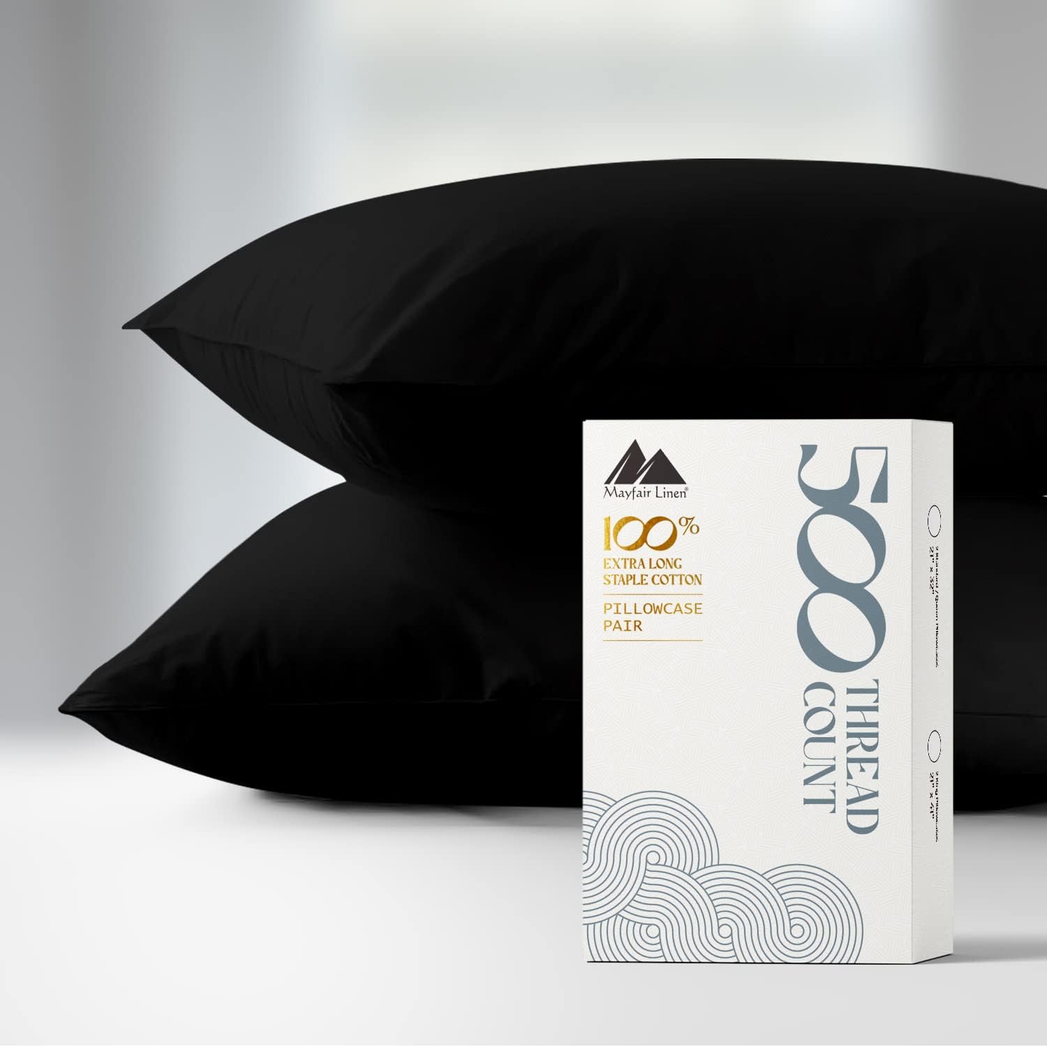 Mayfair Linen Juego de fundas de almohada de 500 hilos 100 % algodón tamaño King, enfriamiento natural puro, calidad como algodón egipcio, tejido de