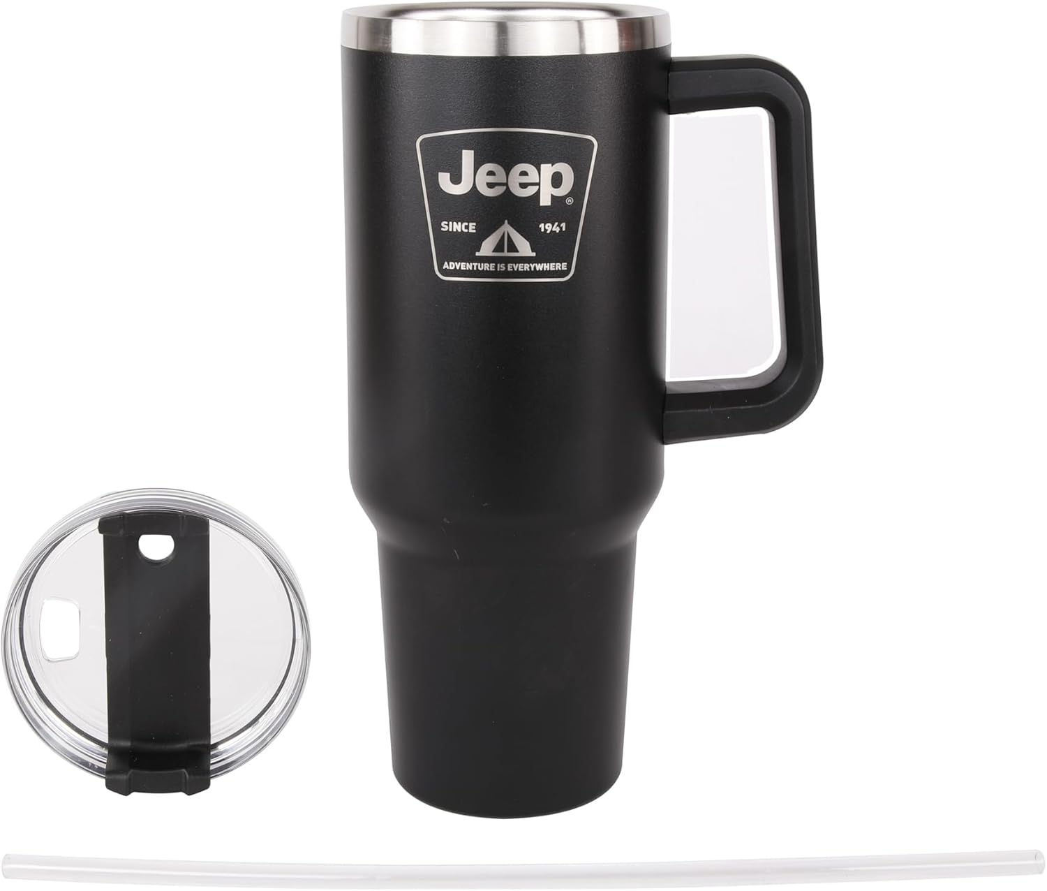 Jeep Adventure is Everywhere Since 1941 – Taza de viaje aislada de 40 onzas con logotipo de tienda de campaña con asa, vaso de acero inoxidable