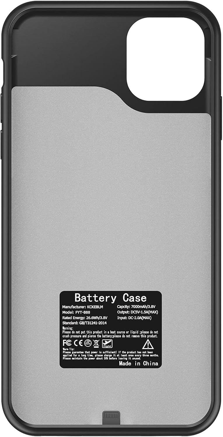 Funda de batería para iPhone 1212 Pro, 7000 mAh ultradelgada, recargable, portátil, funda protectora de carga extendida, compatible con iPhone 1212