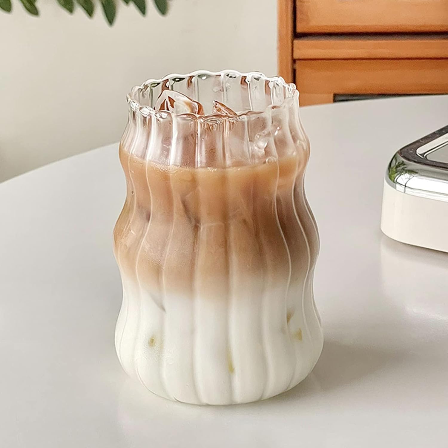 Charque 2 vasos acanalados para beber vasos vintage para whisky, cóctel, jugo, cerveza, vino, té, licuado de soda, tazas de café helado en forma de